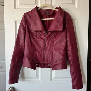 Lulu's Faux Leather Moto Jacket in Burgundy